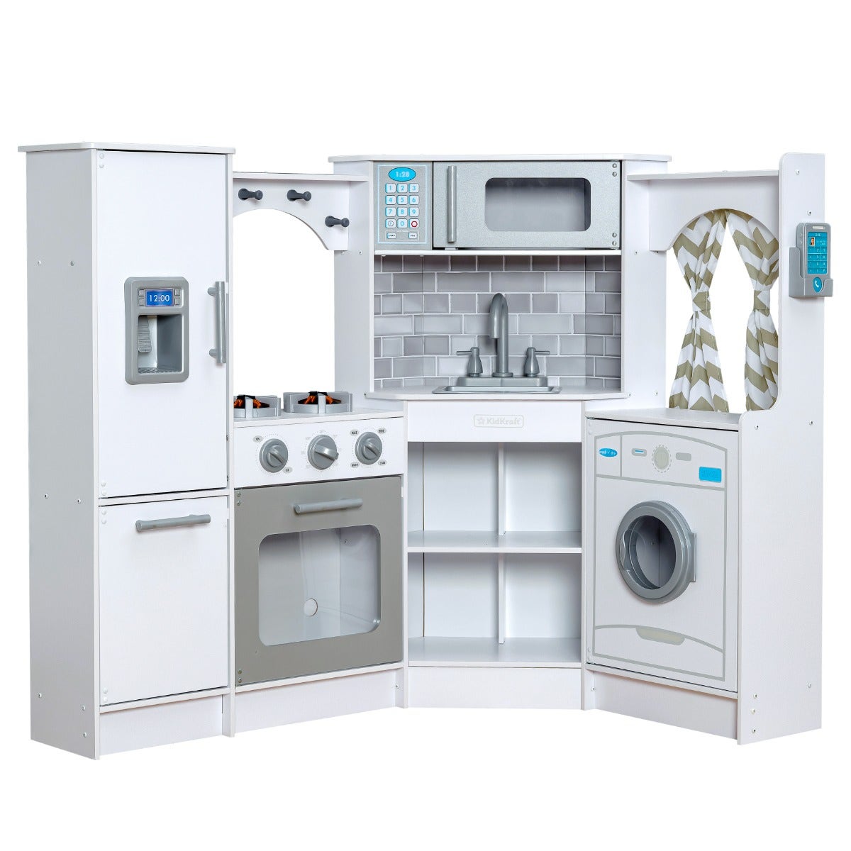Corner Play Kitchen with Lights and Sounds and Storage - White
