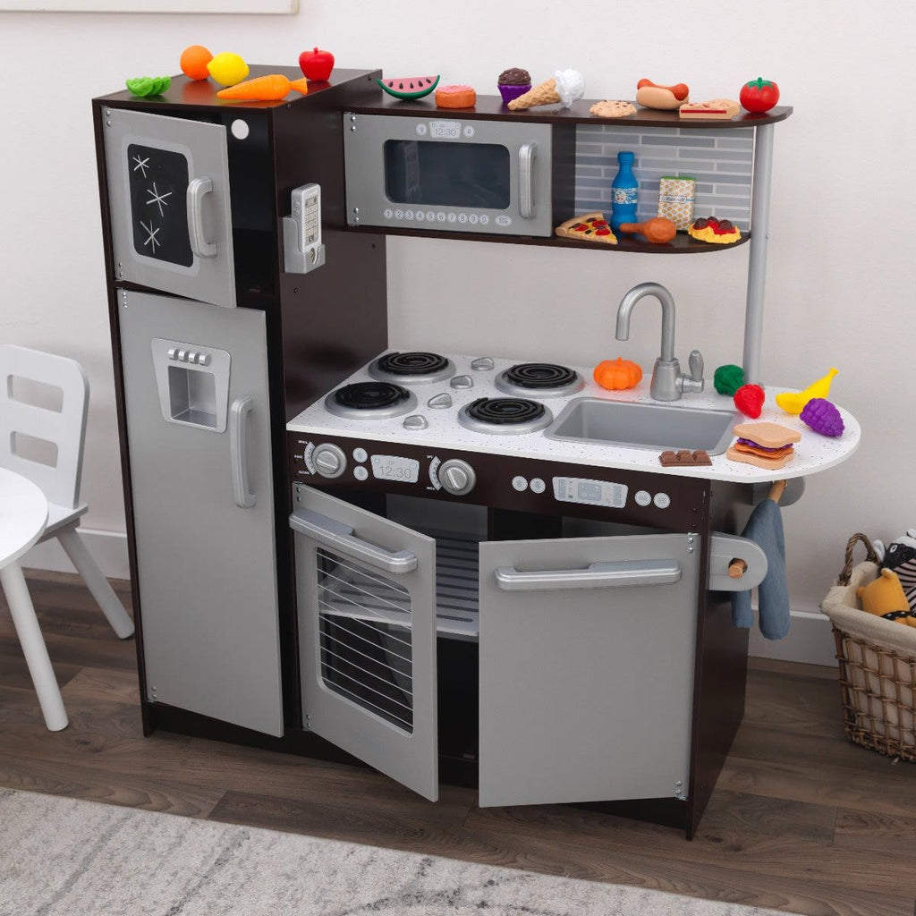 Kids Pretend Play Kitchen with Chalkboard and Play Food