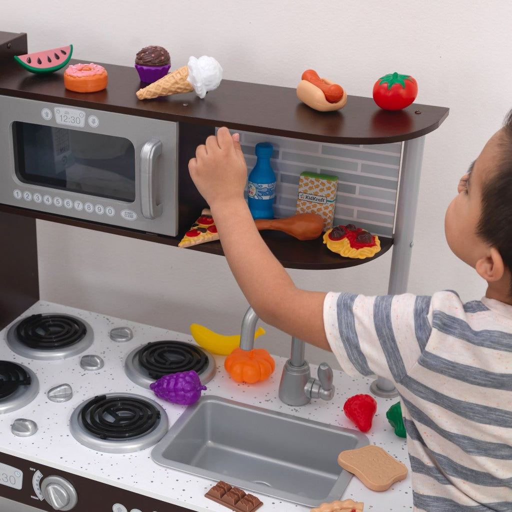Kids Pretend Play Kitchen with Chalkboard and Play Food