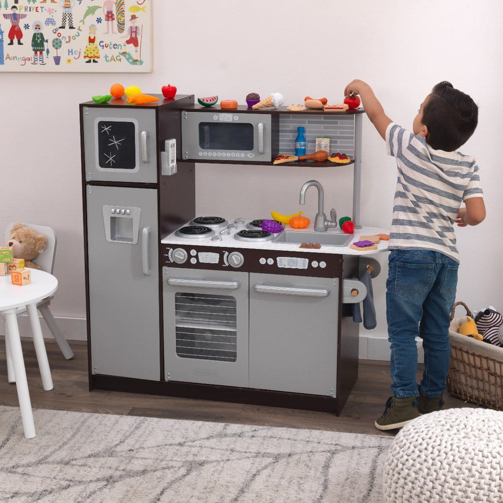 Kids Pretend Play Kitchen with Chalkboard and Play Food