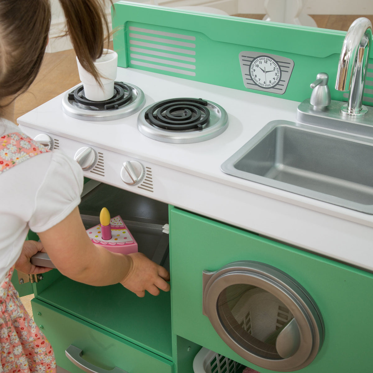 Kids Pretend Play Kitchen with Storage and Toy Refrigerator