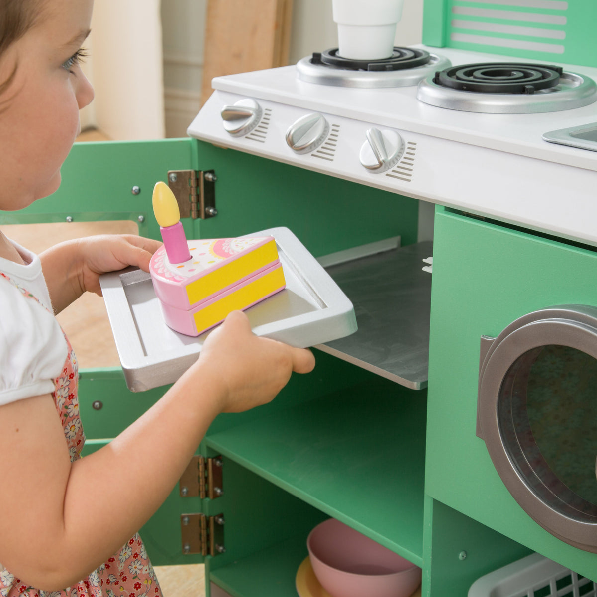 Kids Pretend Play Kitchen with Storage and Toy Refrigerator