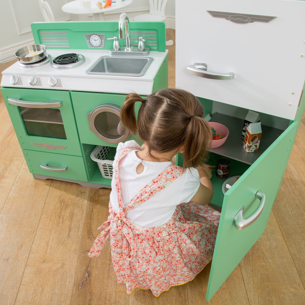 Kids Pretend Play Kitchen with Storage and Toy Refrigerator