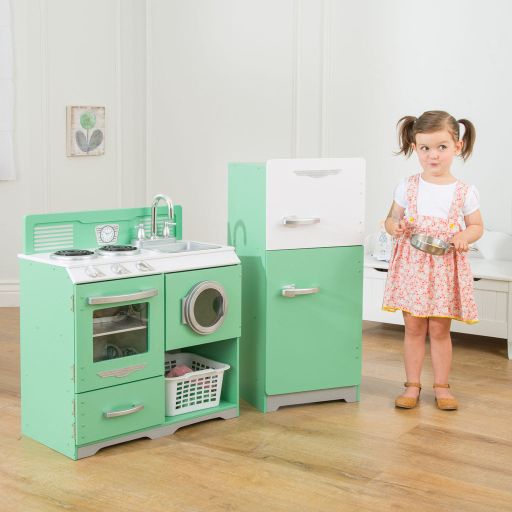 Kids Pretend Play Kitchen with Storage and Toy Refrigerator