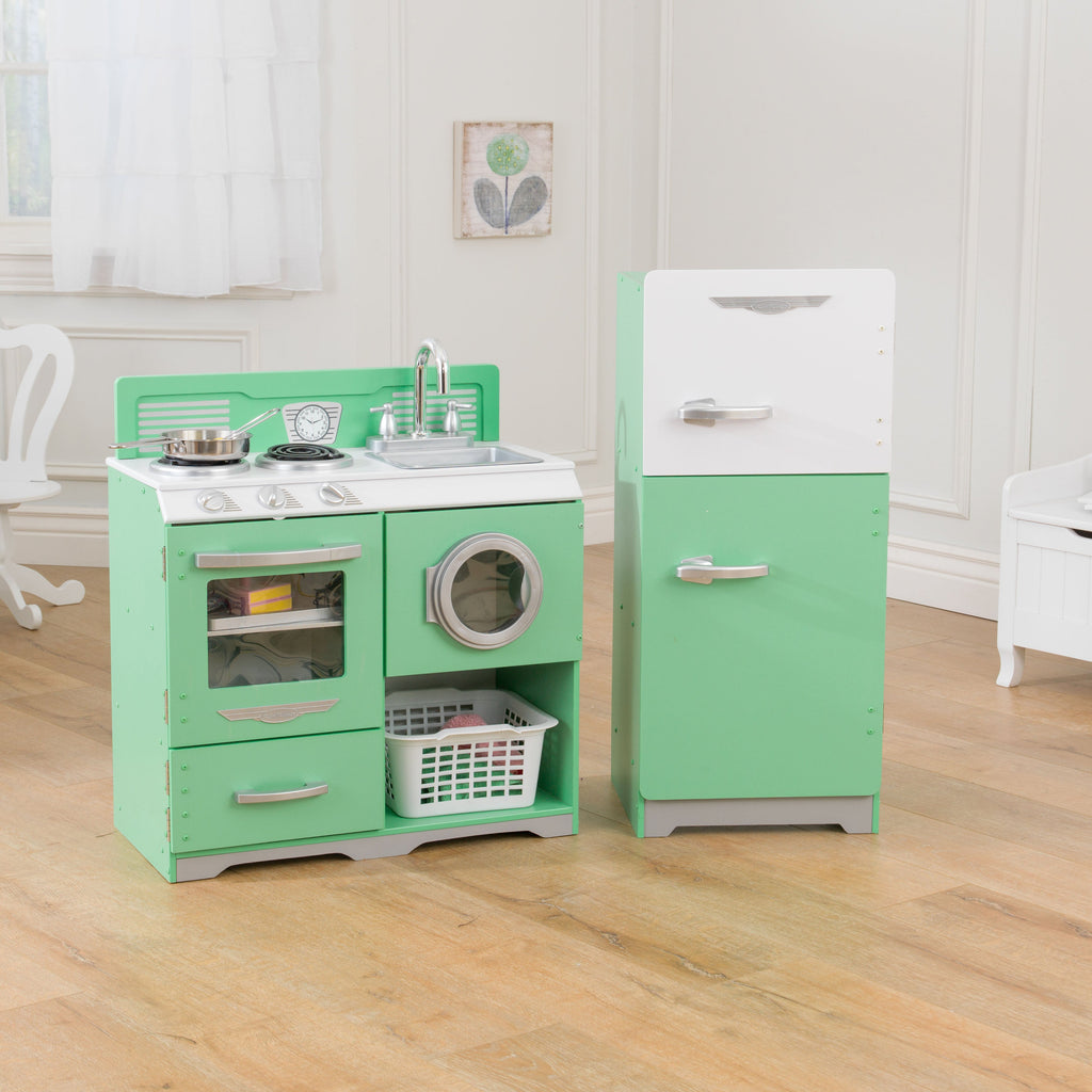 Kids Pretend Play Kitchen with Storage and Toy Refrigerator