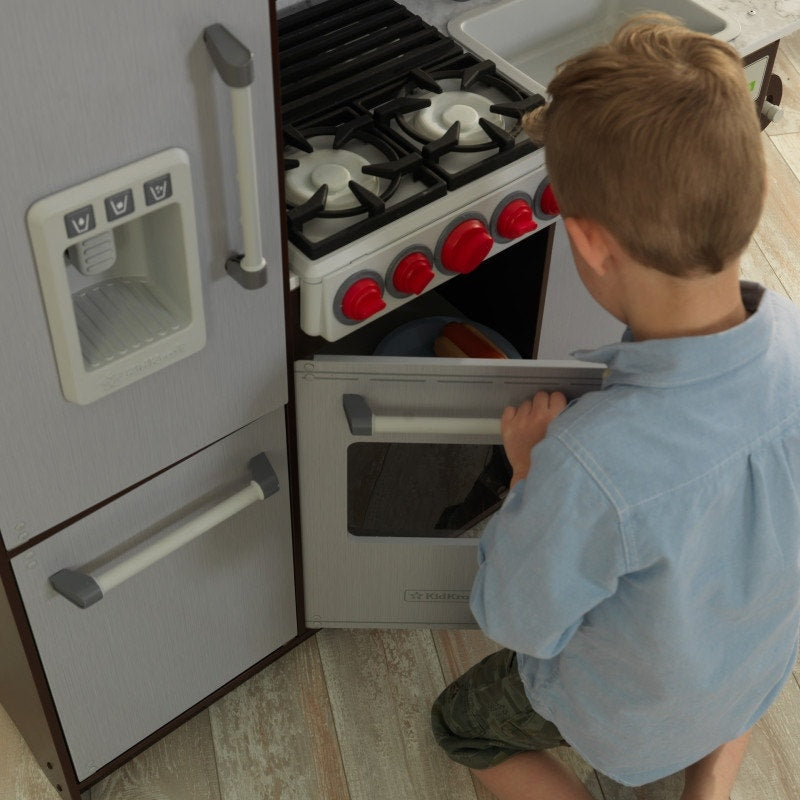 Kids Pretend Play Kitchen with Lights and Sounds and Play Food - Espresso