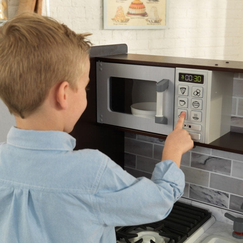Kids Pretend Play Kitchen with Lights and Sounds and Play Food - Espresso