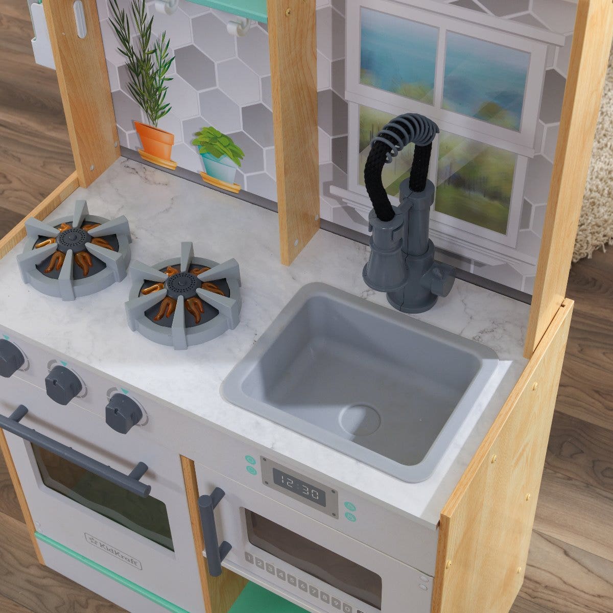 Kids Pretend Play Kitchen with Lights and Sounds and Storage - Natural