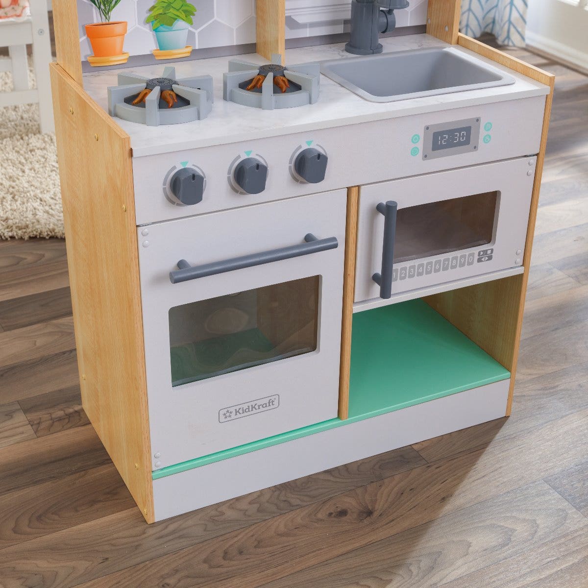 Kids Pretend Play Kitchen with Lights and Sounds and Storage - Natural