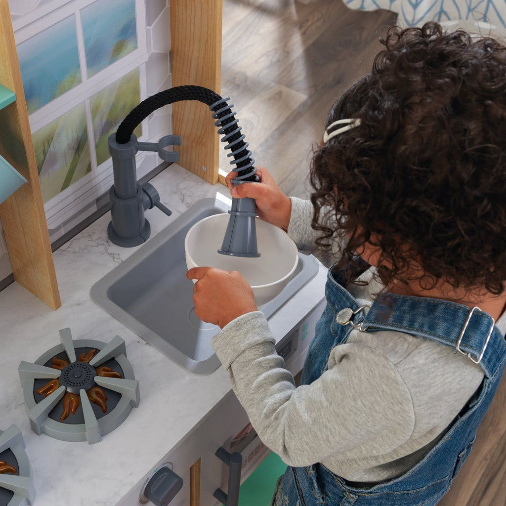 Kids Pretend Play Kitchen with Lights and Sounds and Storage - Natural