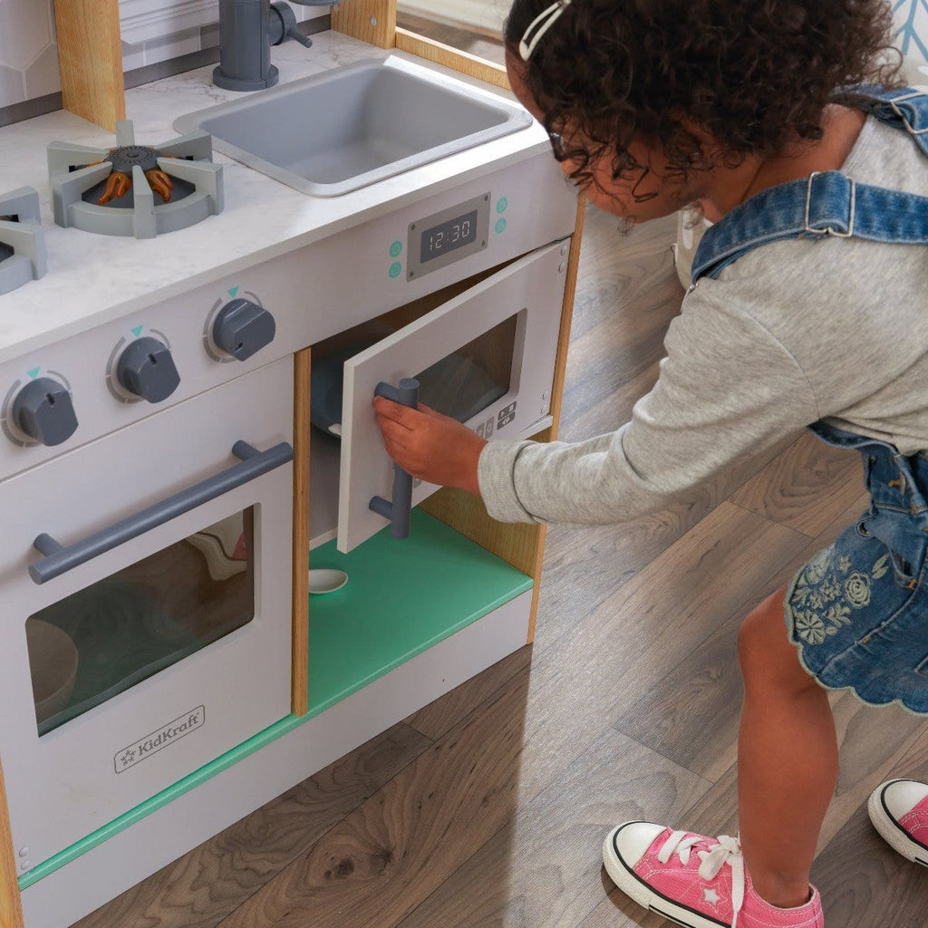 Kids Pretend Play Kitchen with Lights and Sounds and Storage - Natural