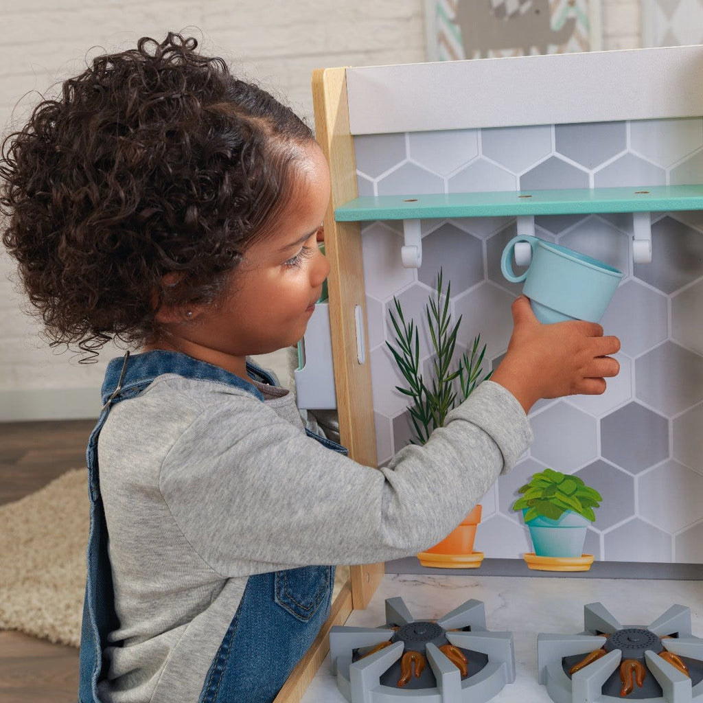 Kids Pretend Play Kitchen with Lights and Sounds and Storage - Natural