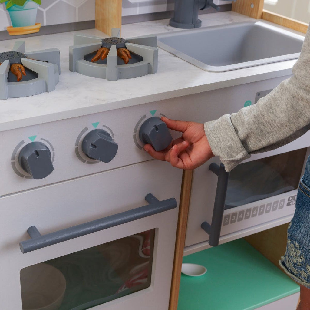 Kids Pretend Play Kitchen with Lights and Sounds and Storage - Natural