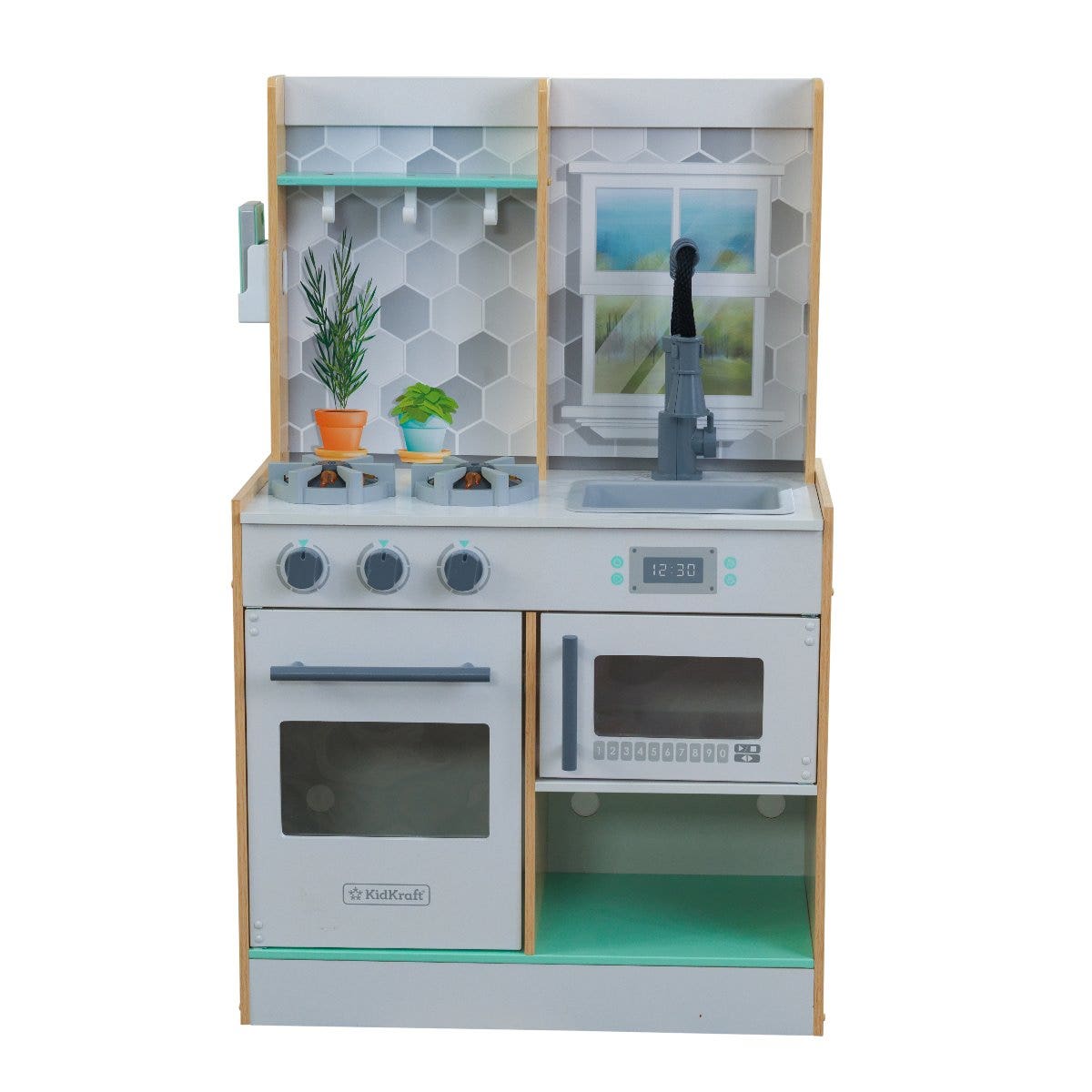 Kids Pretend Play Kitchen with Lights and Sounds and Storage - Natural