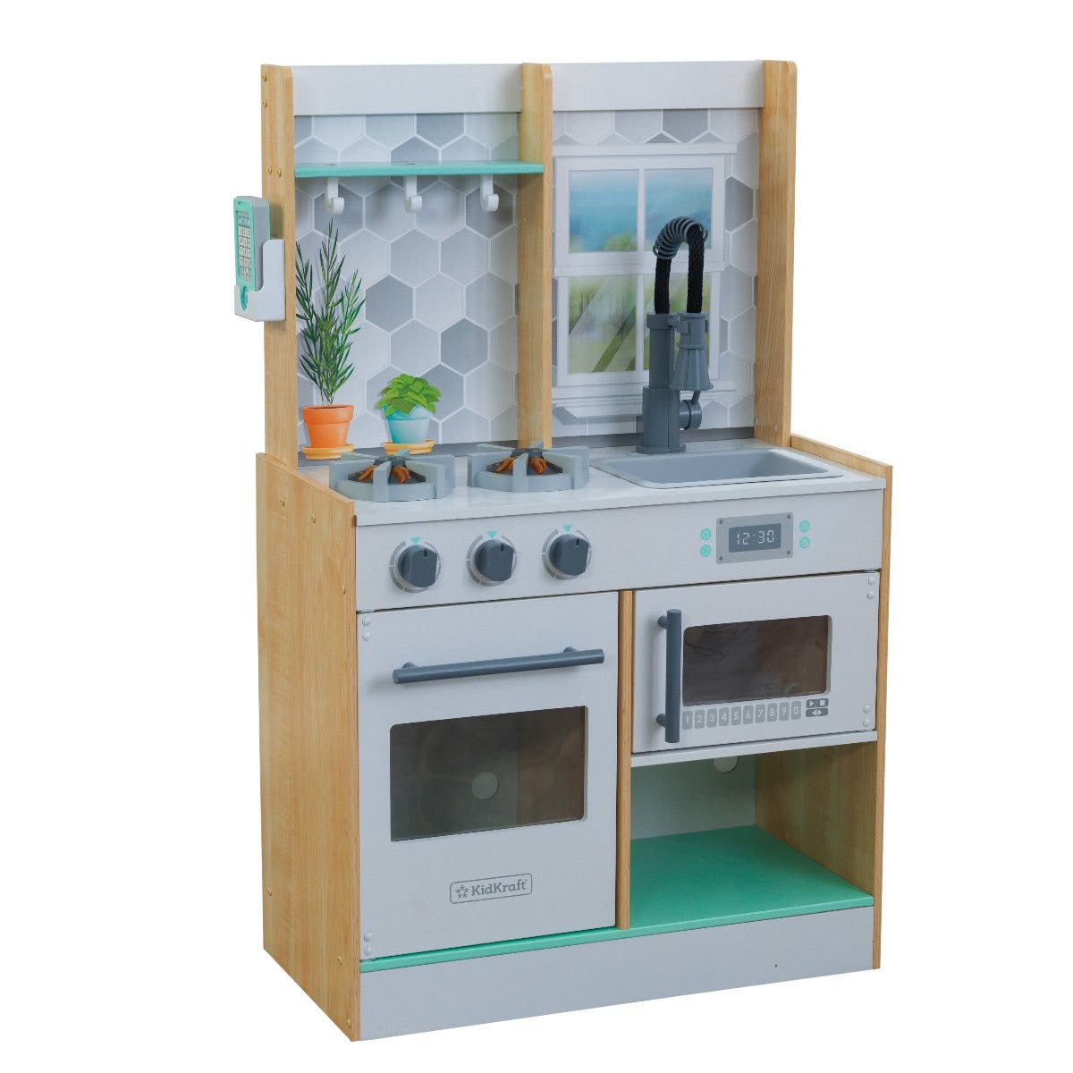 Kids Pretend Play Kitchen with Lights and Sounds and Storage - Natural