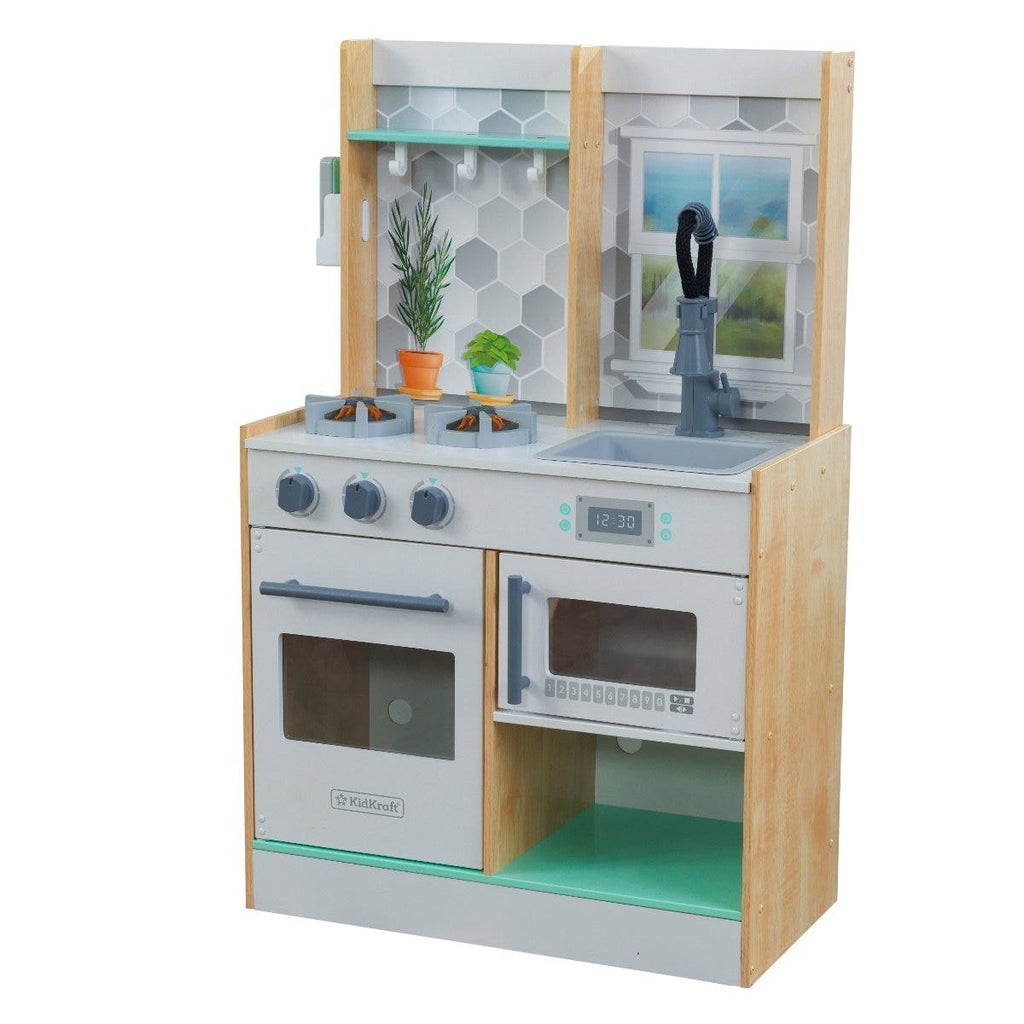 Kids Pretend Play Kitchen with Lights and Sounds and Storage - Natural
