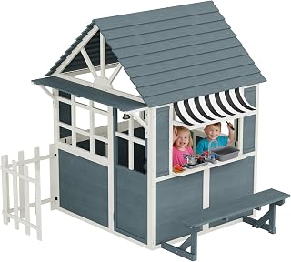 Magnetic Fort Building Kit with Chalkboard, Pet Door and Flower Boxes - Blue Gray