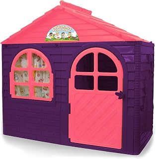 Kids Plastic Playhouse with Windows, Door and Curtains - Purple