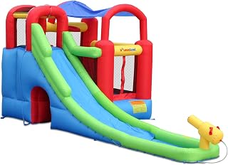 Kids Inflatable Water Slide Bounce House with Slide, Climbing Wall and Ball Pit