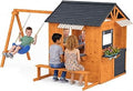 Wooden Outdoor Playhouse with Play Kitchen and Swing