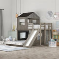 Kids House Bunk Bed with Slide and Guardrails - Antique Gray