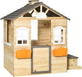 Wooden Outdoor Playhouse with Bench, Windows and Door