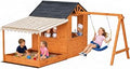 Wooden Outdoor Playhouse with Sandbox and Swing