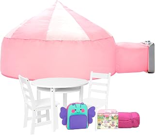 Magnetic Fort Building Kit with Mat and Chairs - White / Pink