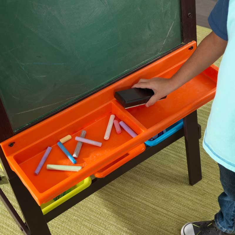 Kids Art Easel with Chalkboard and Storage - Espresso