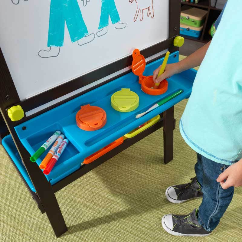 Kids Art Easel with Chalkboard and Storage - Espresso