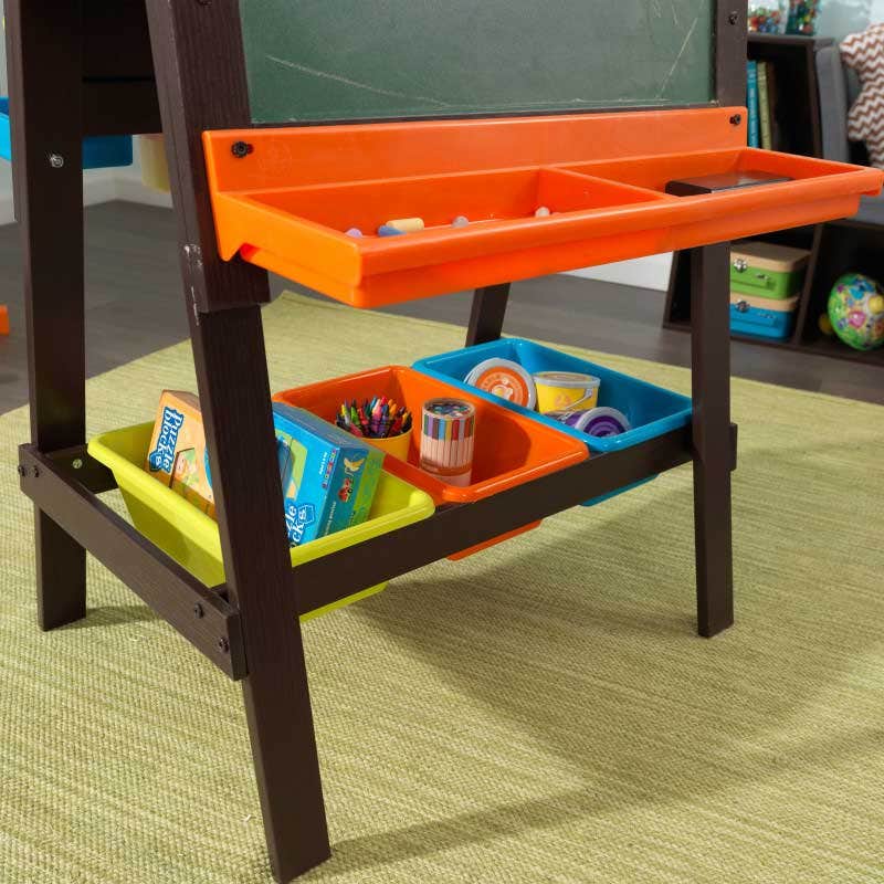 Kids Art Easel with Chalkboard and Storage - Espresso