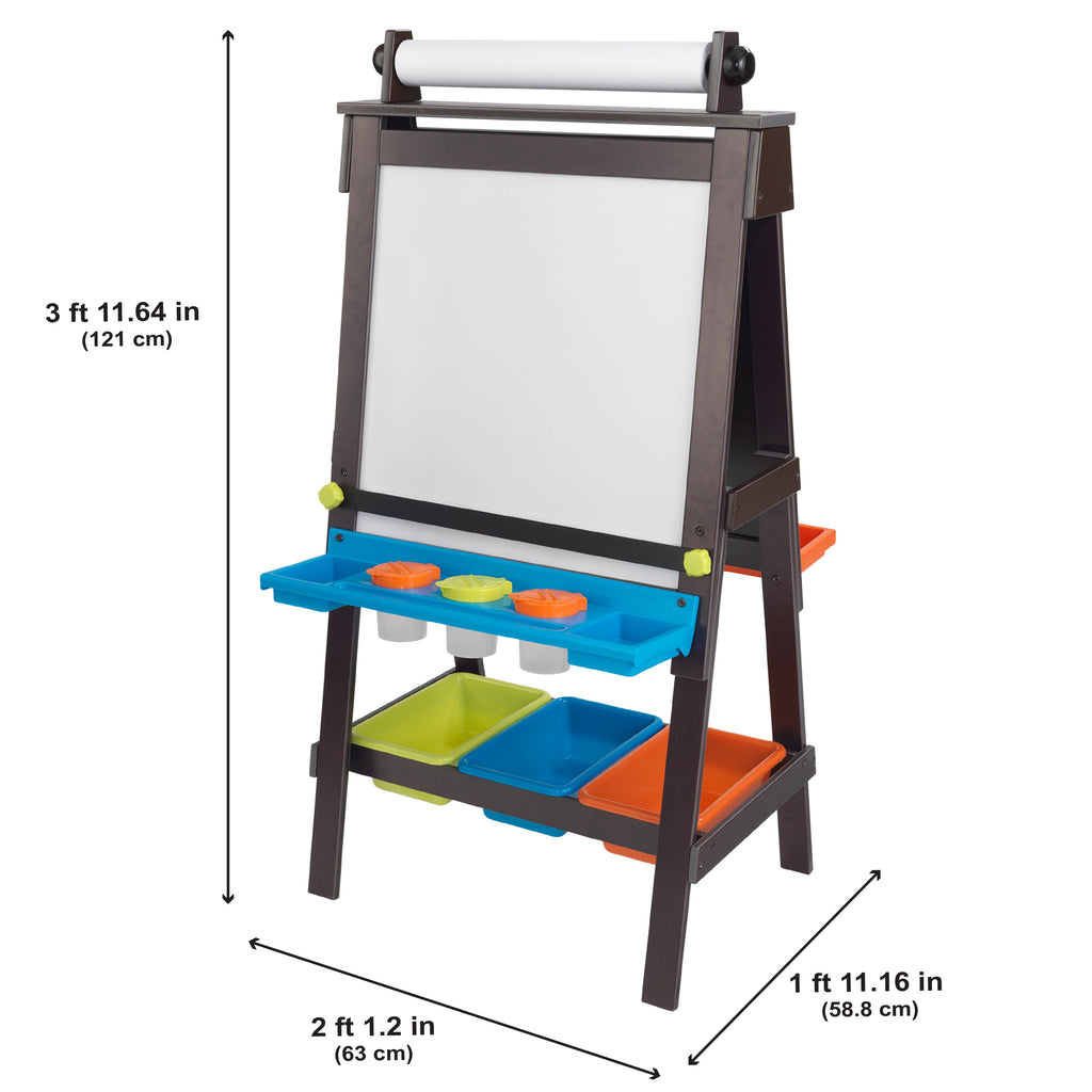 Kids Art Easel with Chalkboard and Storage - Espresso