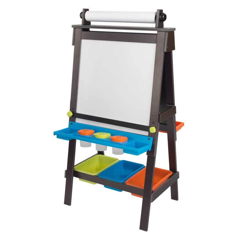 Kids Art Easel with Chalkboard and Storage - Espresso