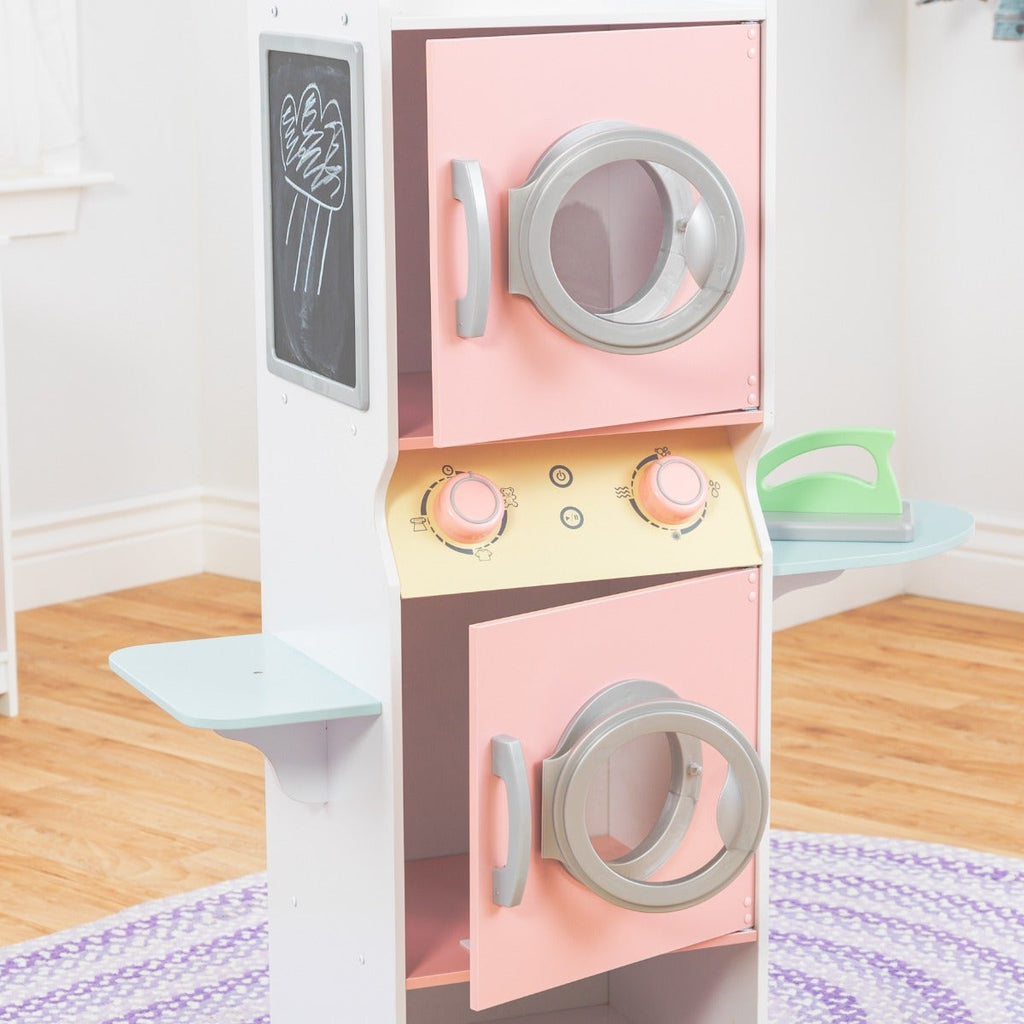 Kids Pretend Laundry Play Set with Chalkboard and Storage - Pastel