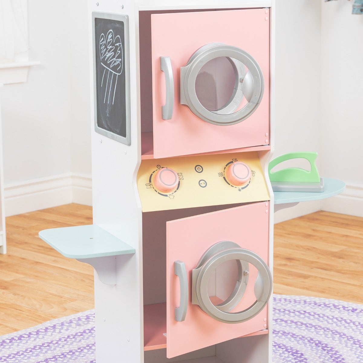 Kids Pretend Laundry Play Set with Chalkboard and Storage - Pastel