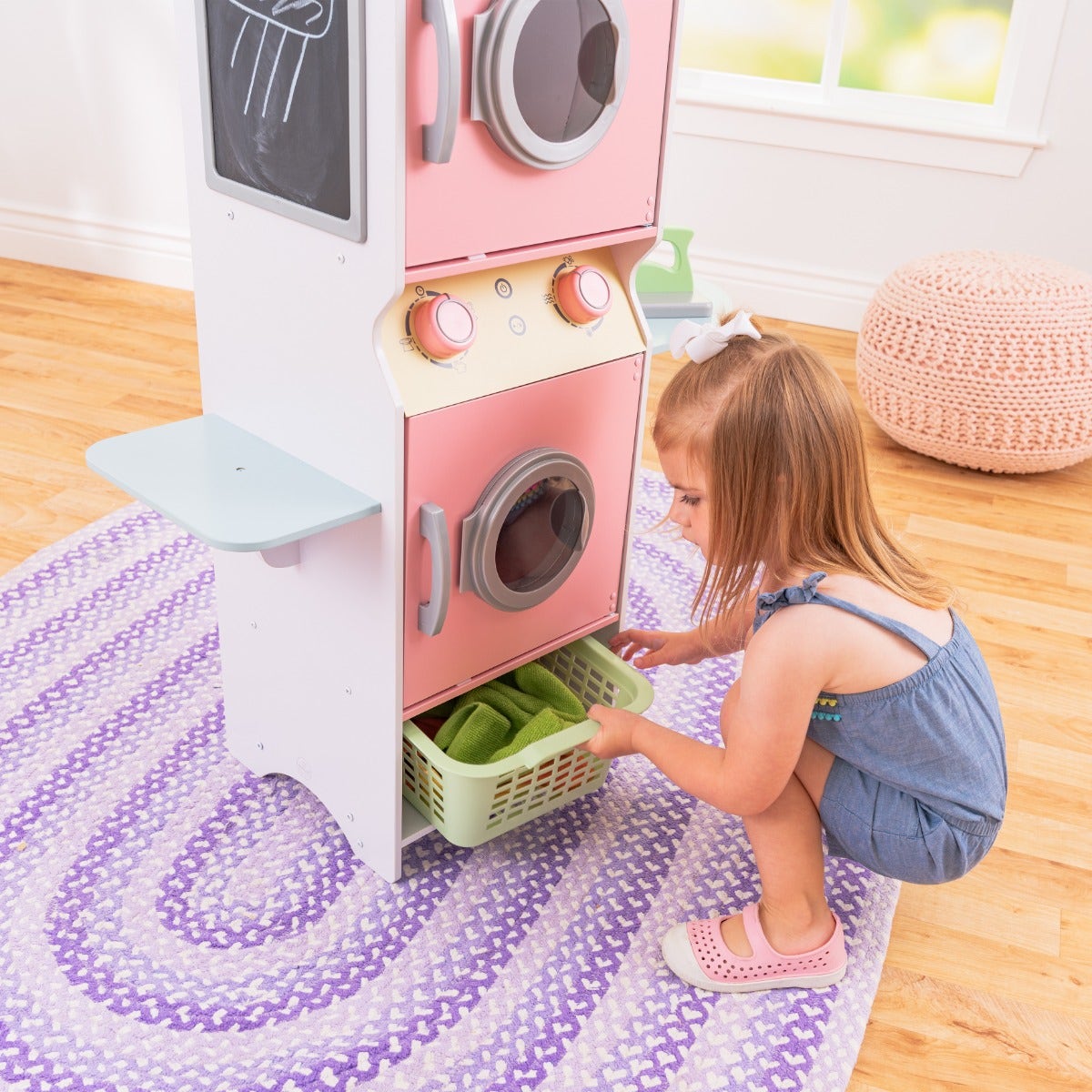 Kids Pretend Laundry Play Set with Chalkboard and Storage - Pastel