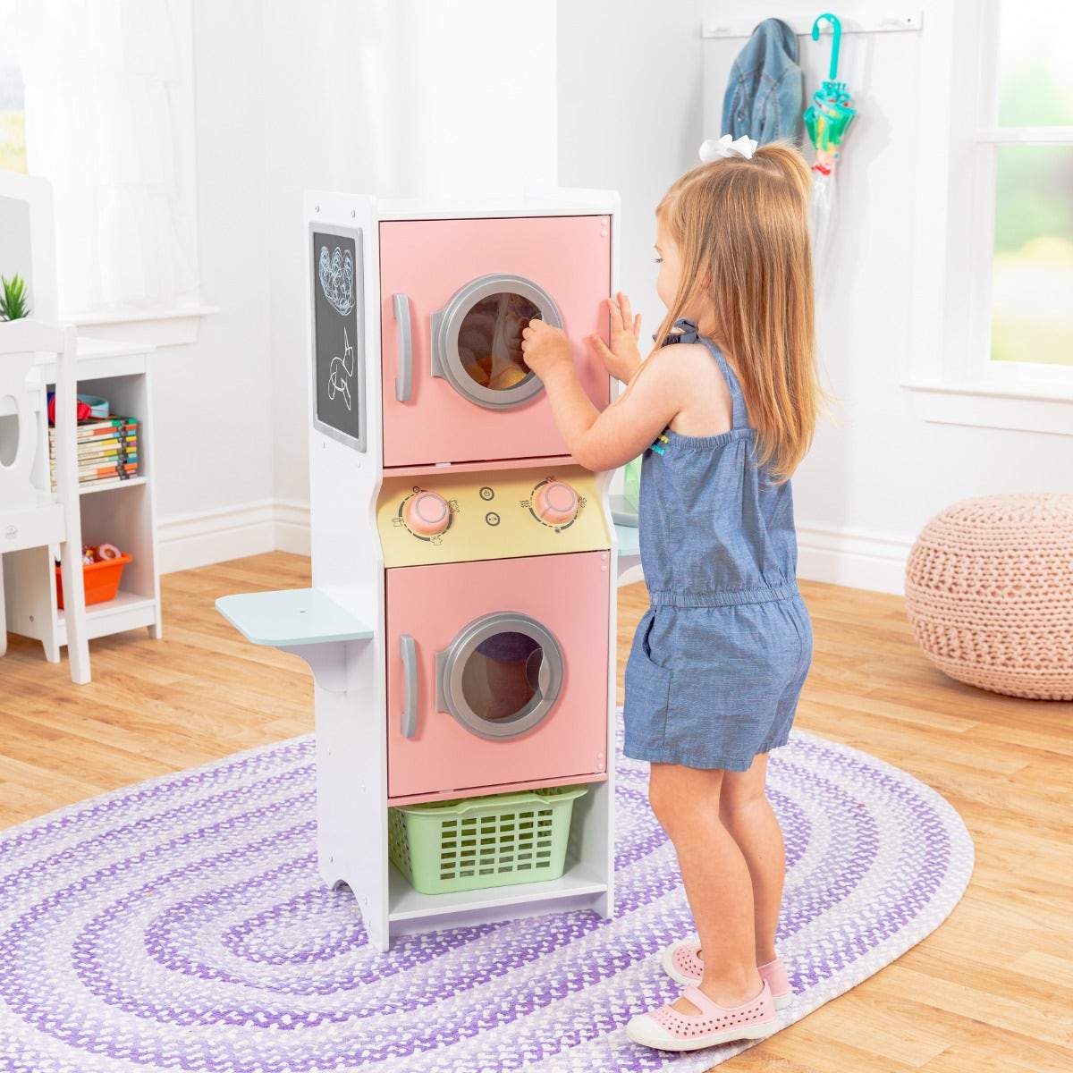 Kids Pretend Laundry Play Set with Chalkboard and Storage - Pastel