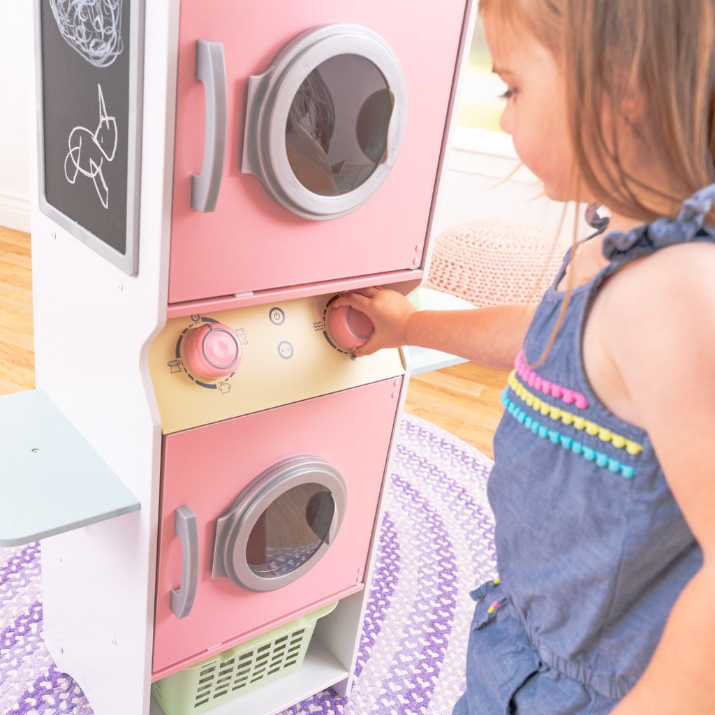Kids Pretend Laundry Play Set with Chalkboard and Storage - Pastel