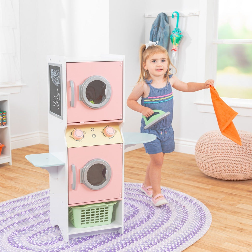Kids Pretend Laundry Play Set with Chalkboard and Storage - Pastel