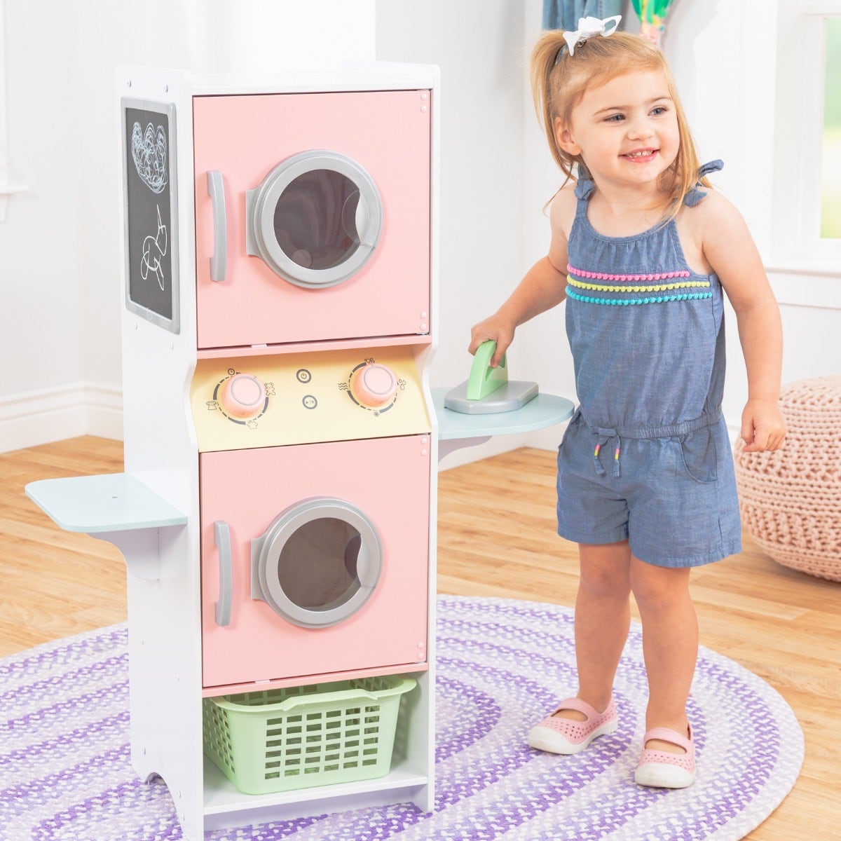 Kids Pretend Laundry Play Set with Chalkboard and Storage - Pastel