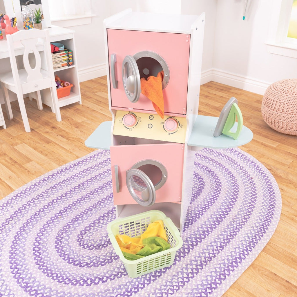 Kids Pretend Laundry Play Set with Chalkboard and Storage - Pastel
