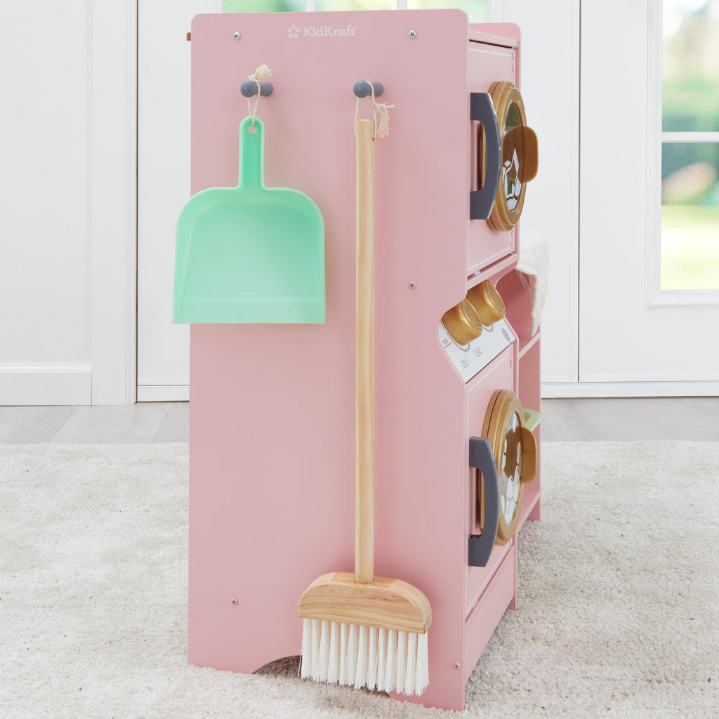 Kids Pretend Laundry Play Set with Storage - Pink / Gold