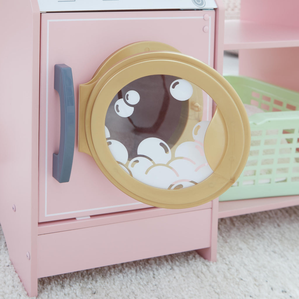 Kids Pretend Laundry Play Set with Storage - Pink / Gold