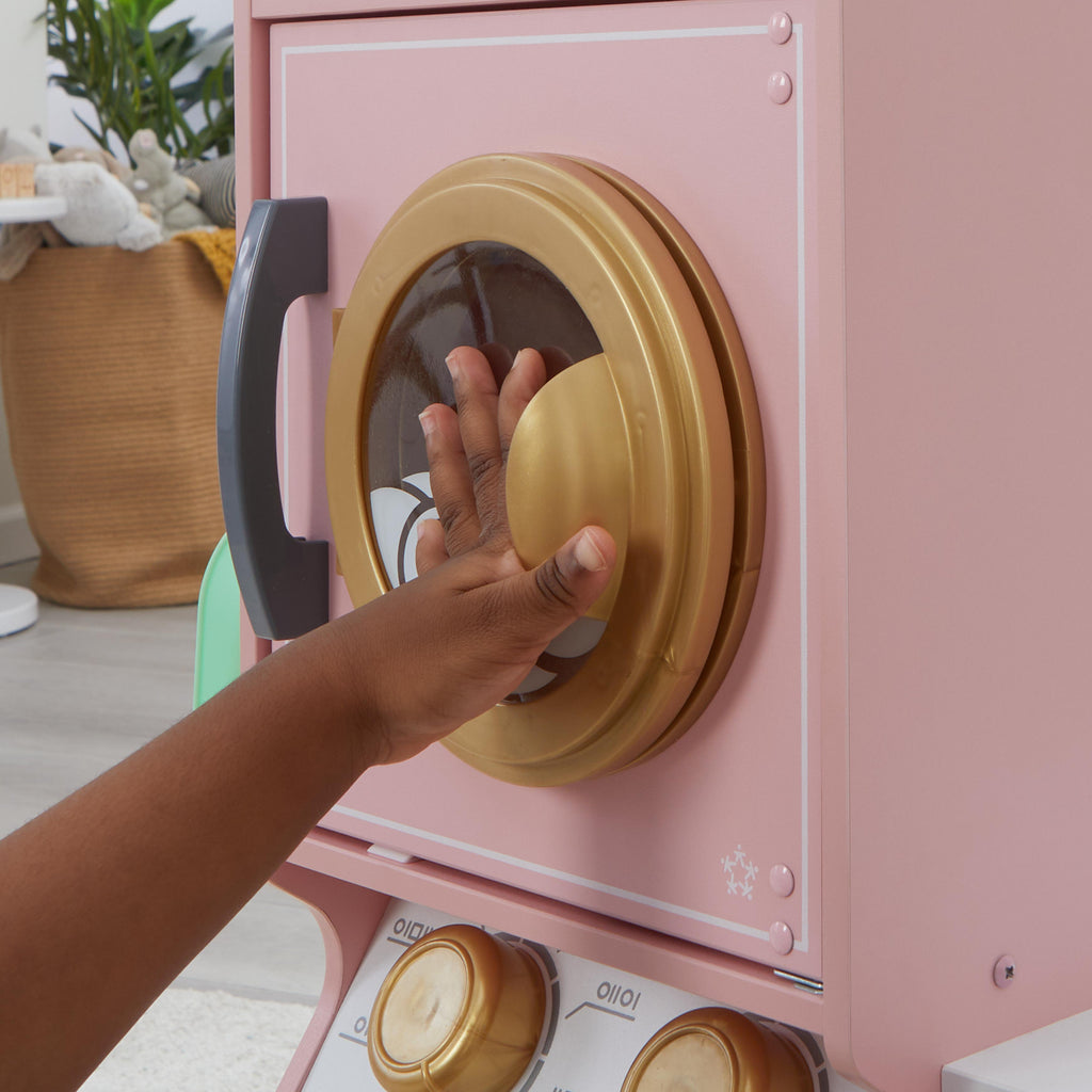 Kids Pretend Laundry Play Set with Storage - Pink / Gold