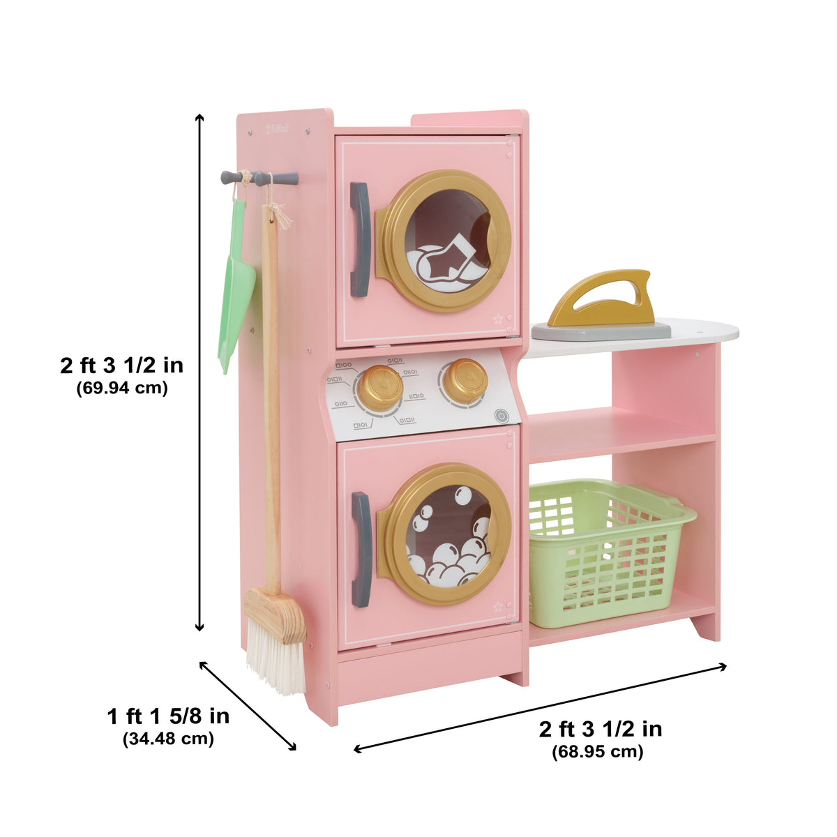 Kids Pretend Laundry Play Set with Storage - Pink / Gold