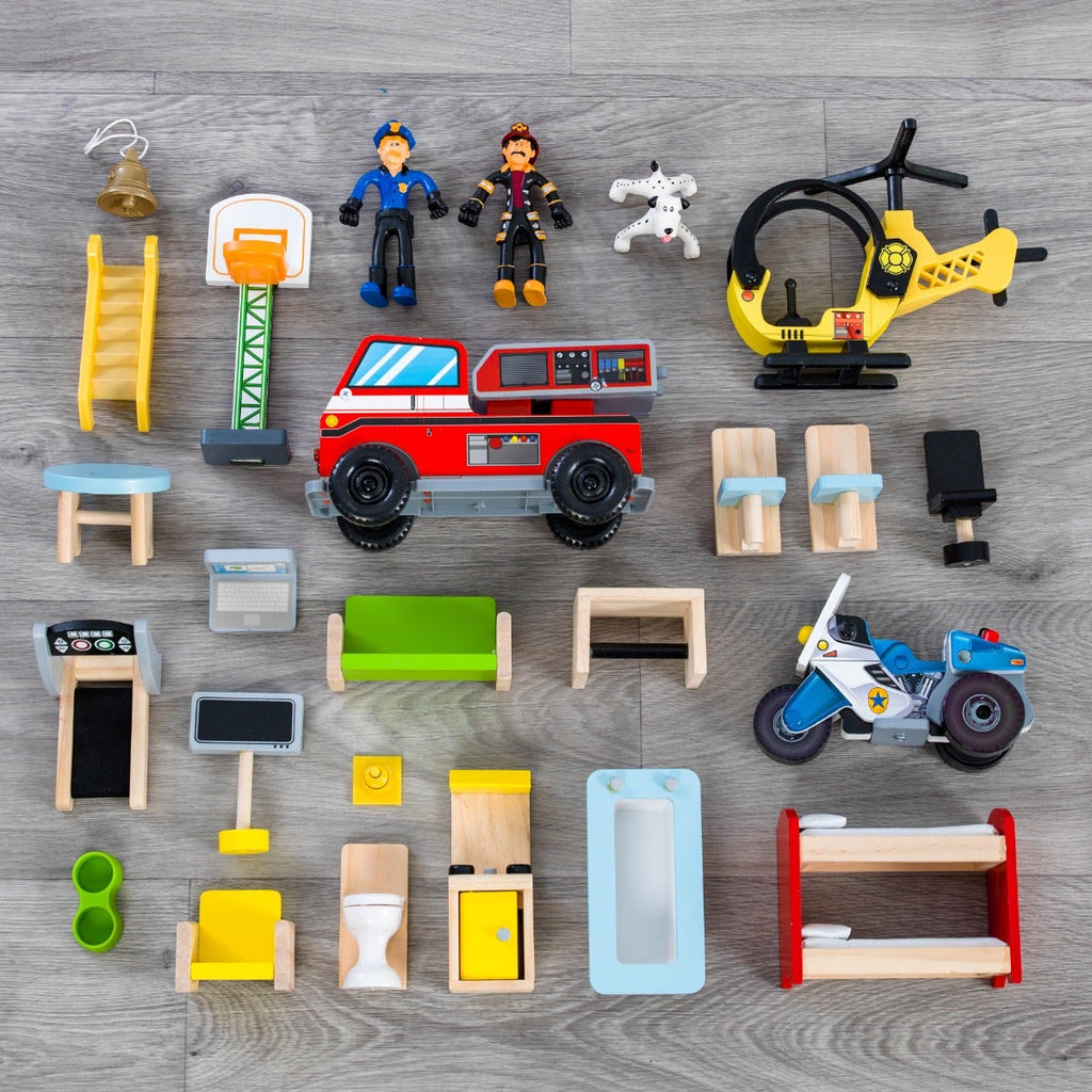 Wooden Rescue Station Play Set with Storage