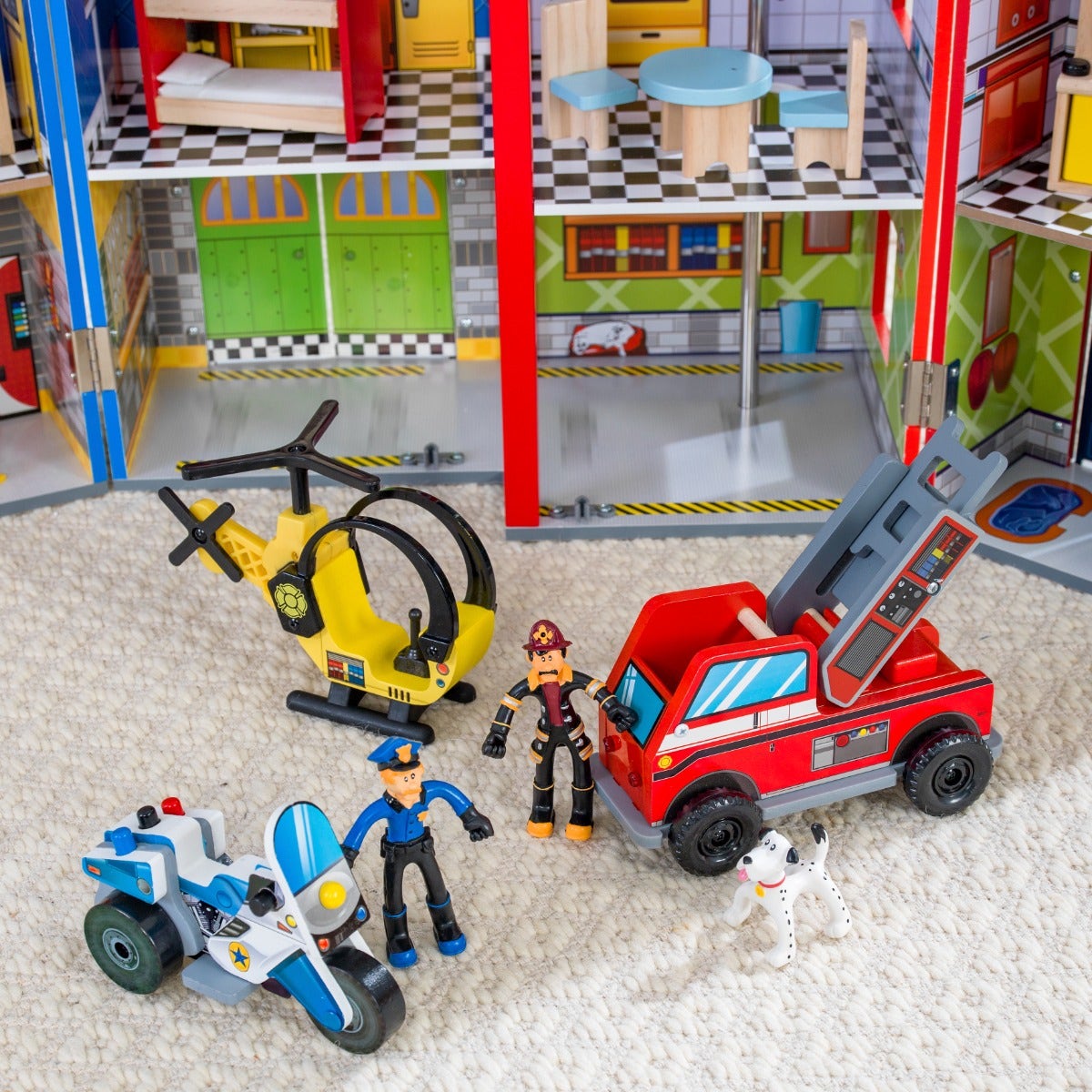Wooden Rescue Station Play Set with Storage