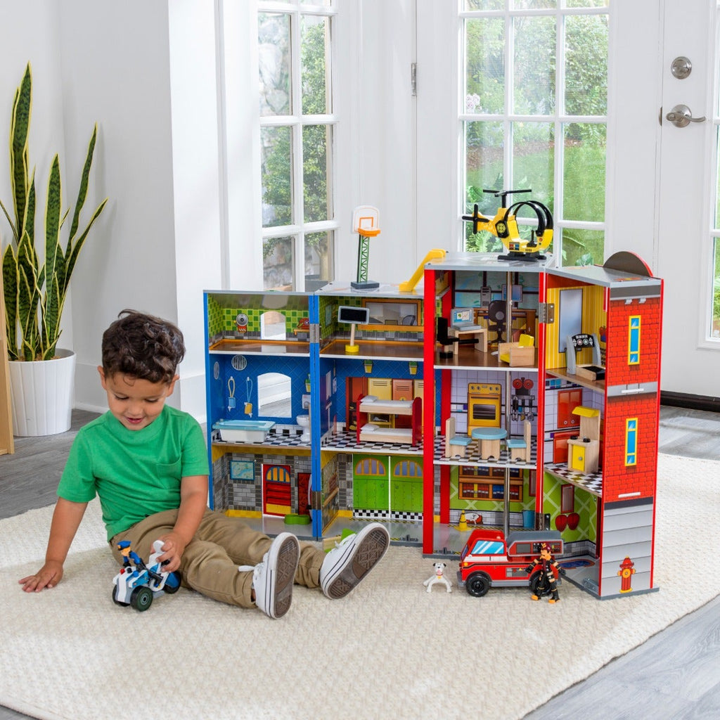 Wooden Rescue Station Play Set with Storage
