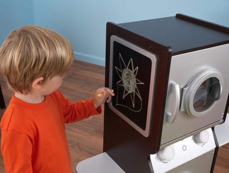 Kids Pretend Laundry Play Set with Chalkboard and Storage - Espresso