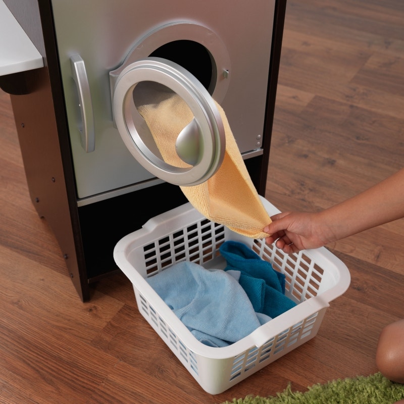 Kids Pretend Laundry Play Set with Chalkboard and Storage - Espresso